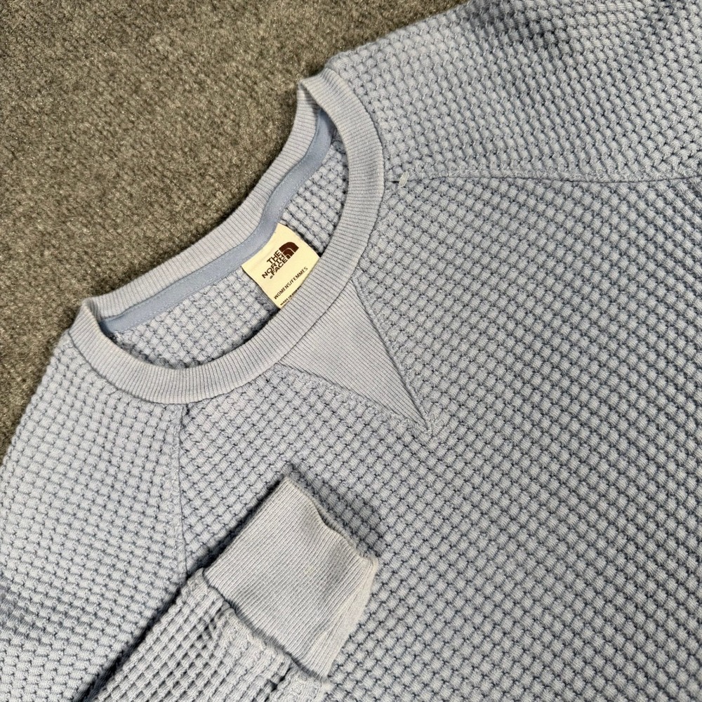 The North Face Womens Light Blue Waffle Knit Thermal Long Sleeve Top Small #4448